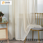 DIHINHOME Home Textile Sheer Curtain DIHIN HOME European Beige Embroidered,Grommet Window Curtain for Living Room ,52x63-inch,1 Panelriped