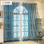 DIHINHOME Home Textile Sheer Curtain DIHIN HOME European Blue Embroidered,Grommet Window Curtain for Living Room ,52x63-inch,1 Panelriped