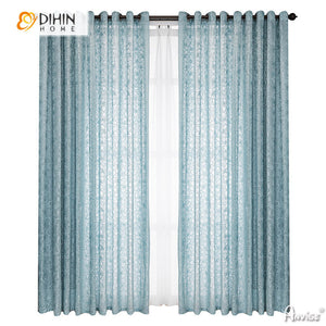 DIHINHOME Home Textile Sheer Curtain DIHIN HOME European Blue Flowers Jacquard,Grommet Window Curtain for Living Room ,52x63-inch,1 Panelriped