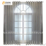 DIHINHOME Home Textile Sheer Curtain DIHIN HOME European Grey Embroidered,Grommet Window Curtain for Living Room ,52x63-inch,1 Panelriped