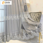 DIHINHOME Home Textile Sheer Curtain DIHIN HOME European Grey Embroidered,Grommet Window Curtain for Living Room ,52x63-inch,1 Panelriped