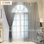 DIHINHOME Home Textile Sheer Curtain DIHIN HOME European Grey Embroidered,Grommet Window Curtain for Living Room ,52x63-inch,1 Panelriped