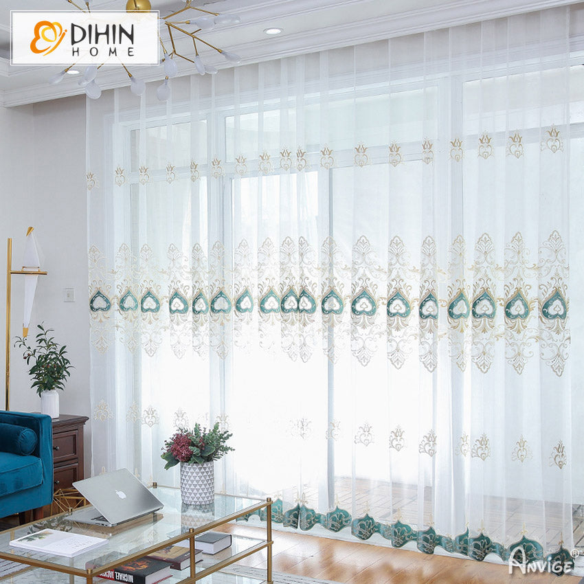 DIHINHOME Home Textile Sheer Curtain DIHIN HOME European Luxury Embroidered,Grommet Window Sheer Curtain for Living Room ,52x63-inch,1 Panel