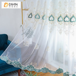 DIHINHOME Home Textile Sheer Curtain DIHIN HOME European Luxury Embroidered,Grommet Window Sheer Curtain for Living Room ,52x63-inch,1 Panel