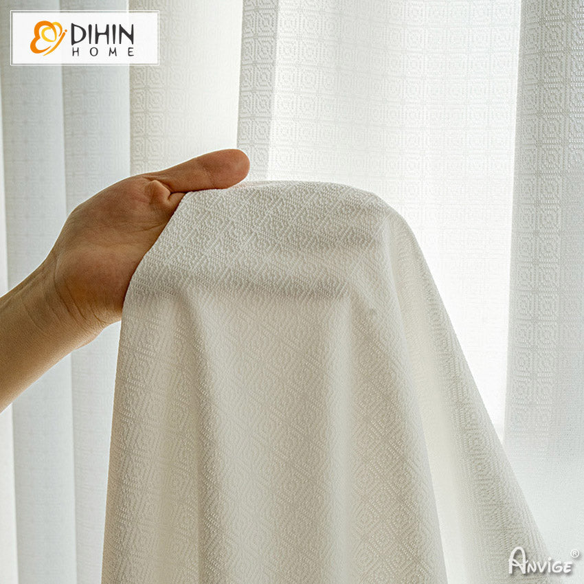 DIHINHOME Home Textile Sheer Curtain DIHIN HOME Fashion Geometric Jacquard,Grommet Window Curtain for Living Room ,52x63-inch,1 Panelriped