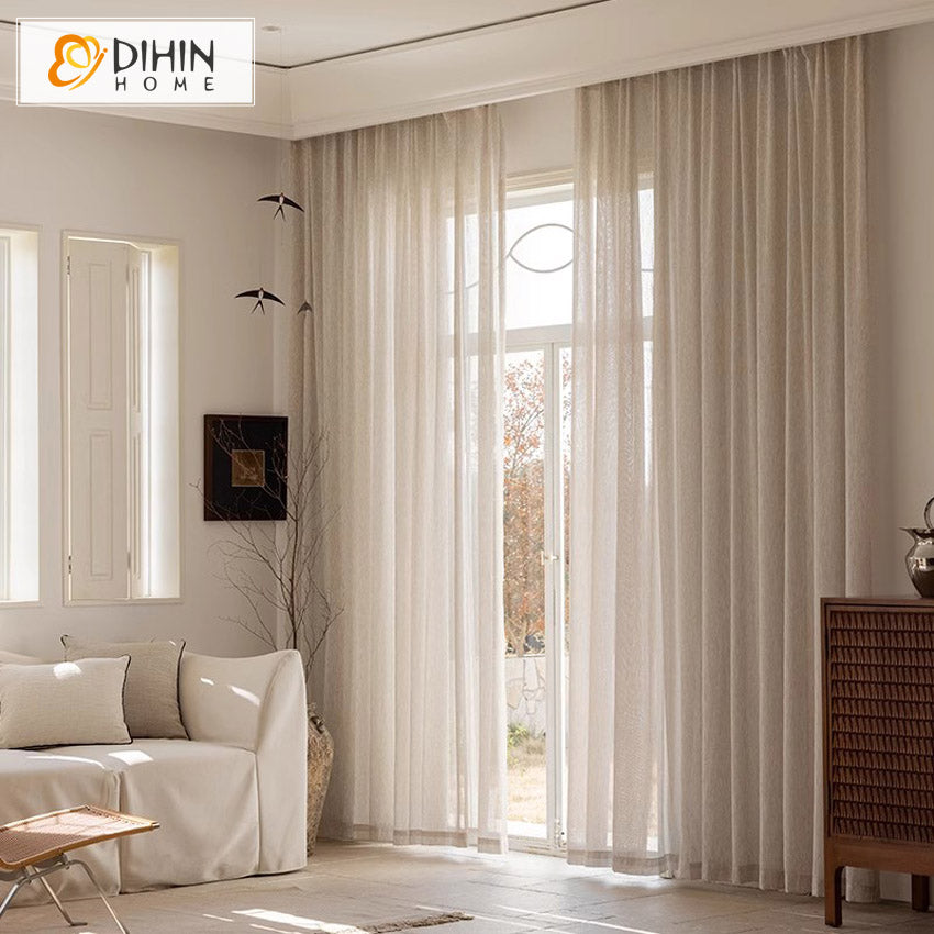 DIHINHOME Home Textile Sheer Curtain DIHIN HOME Modern Cotton Linen Striped,Blackout Grommet Window Sheer Curtain for Living Room,52x63-inch,1 Panel