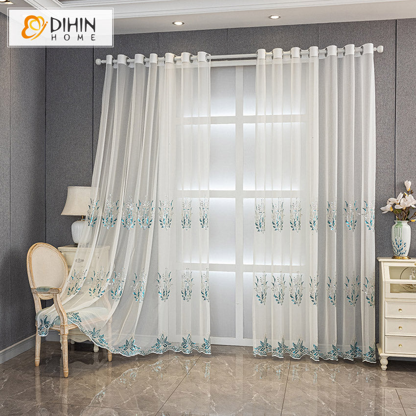 DIHINHOME Home Textile Sheer Curtain DIHIN HOME Modern Embroidered,Blackout Grommet Window Sheer Curtain for Living Room,52x63-inch,1 Panel