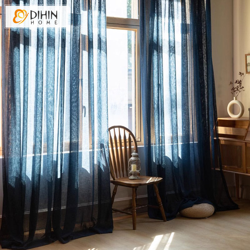 DIHINHOME Home Textile Sheer Curtain DIHIN HOME Modern Navy Blue Color,Blackout Grommet Window Sheer Curtain for Living Room,52x63-inch,1 Panel