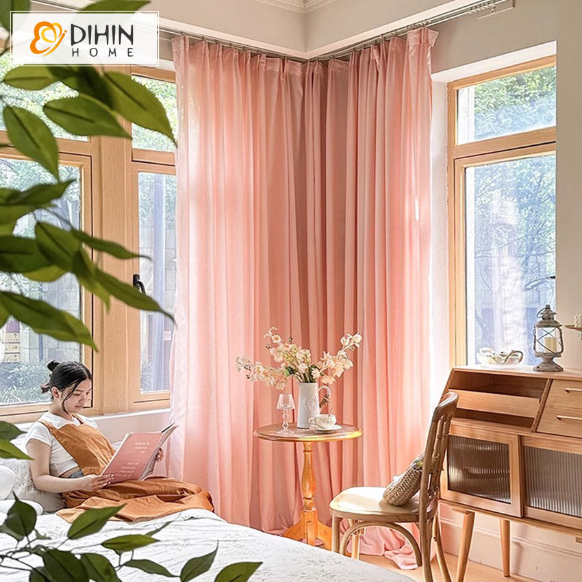 DIHINHOME Home Textile Sheer Curtain DIHIN HOME Modern Pink Color,Blackout Grommet Window Sheer Curtain for Living Room,52x63-inch,1 Panel