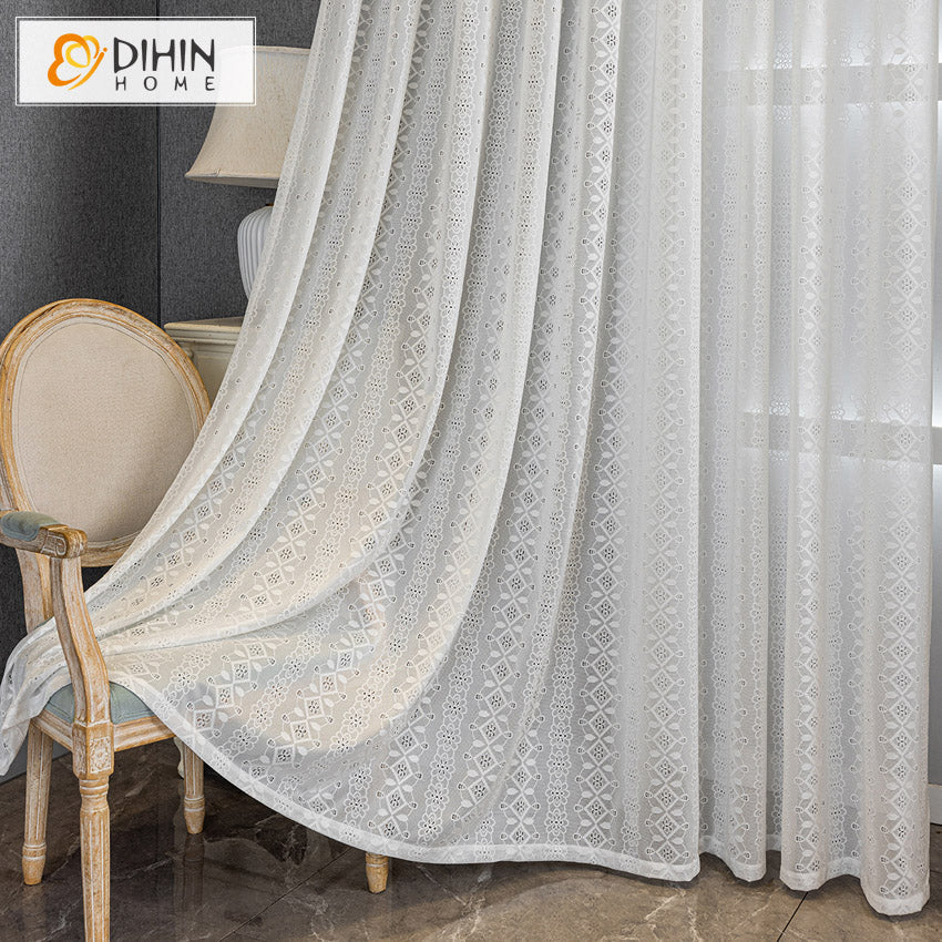 DIHINHOME Home Textile Sheer Curtain DIHIN HOME Modern White Geometric,Blackout Grommet Window Sheer Curtain for Living Room,52x63-inch,1 Panel