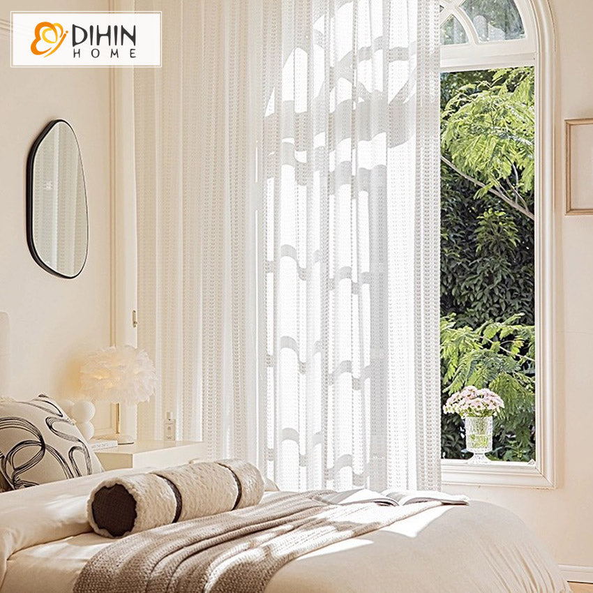 DIHINHOME Home Textile Sheer Curtain DIHIN HOME Modern White Geometric,Blackout Grommet Window Sheer Curtain for Living Room,52x63-inch,1 Panel