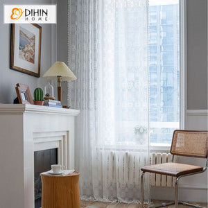 DIHINHOME Home Textile Sheer Curtain DIHIN HOME Modern White Sheer Curtain,Grommet Window Curtain for Living Room ,52x63-inch,1 Panelriped