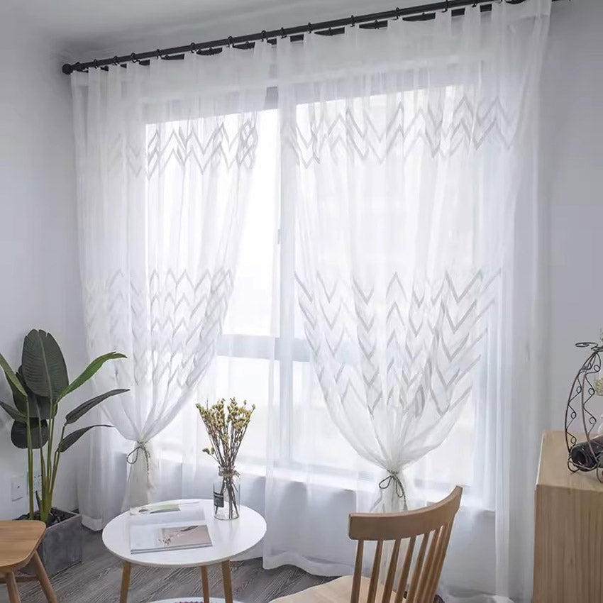 DIHINHOME Home Textile Sheer Curtain DIHIN HOME Modern White Waves,Blackout Grommet Window Sheer Curtain for Living Room,52x63-inch,1 Panel