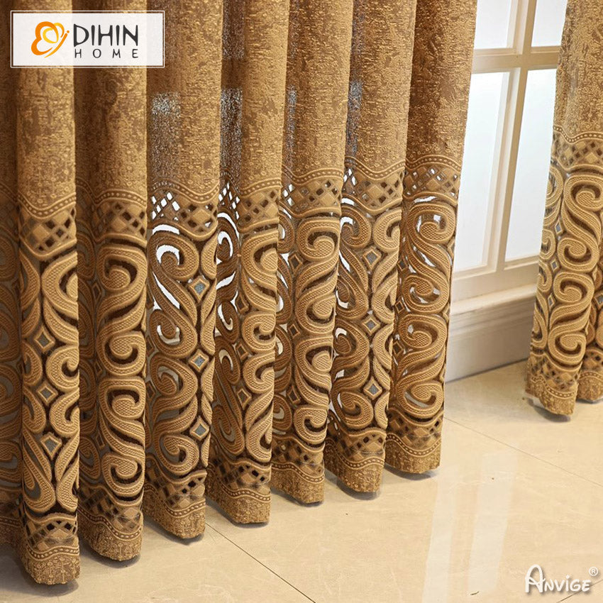 DIHINHOME Home Textile Sheer Curtain DIHIN HOME New Arrival Brown Embroidered,Grommet Window Sheer Curtain for Living Room ,52x63-inch,1 Panel