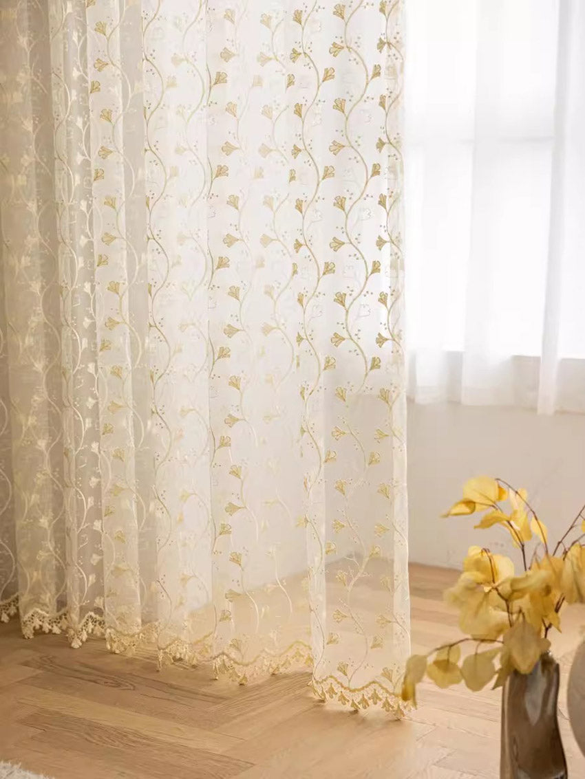 DIHINHOME Home Textile Sheer Curtain DIHIN HOME Pastoral Beige Flowers,Blackout Grommet Window Sheer Curtain for Living Room,52x63-inch,1 Panel