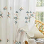 DIHINHOME Home Textile Sheer Curtain DIHIN HOME Pastoral Blue Flowers Embroidered,Blackout Grommet Window Sheer Curtain for Living Room,52x63-inch,1 Panel
