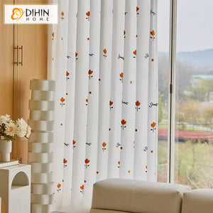 DIHINHOME Home Textile Sheer Curtain DIHIN HOME Pastoral Flowers Embroidered,Blackout Grommet Window Sheer Curtain for Living Room,52x63-inch,1 Panel