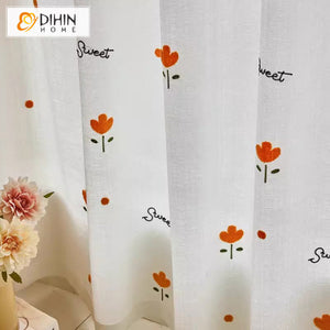 DIHINHOME Home Textile Sheer Curtain DIHIN HOME Pastoral Flowers Embroidered,Blackout Grommet Window Sheer Curtain for Living Room,52x63-inch,1 Panel