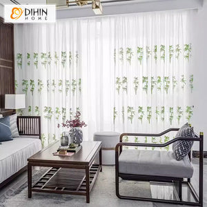 DIHINHOME Home Textile Sheer Curtain DIHIN HOME Pastoral Green Bamboo Leaves,Blackout Grommet Window Sheer Curtain for Living Room,52x63-inch,1 Panel