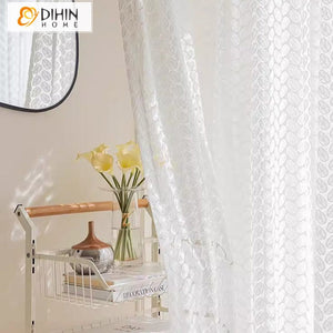 DIHINHOME Home Textile Sheer Curtain DIHIN HOME Pastoral White Leaves,Blackout Grommet Window Sheer Curtain for Living Room,52x63-inch,1 Panel