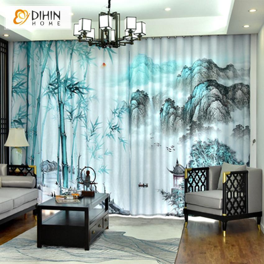 DIHIN HOME 3D Printed Bamboo and Mountain Blackout Curtains,Window Curtains Grommet Curtain For Living Room ,39x102-inch,2 Panels Include Roman Shades Curtains Window Blinds custom curtains blackout curtains curtains for living room sheer curtains curtain fabric linen curtains kitchen curtains velvet curtains pinch pleat curtains bay window curtains outdoor curtains pleated curtains floral curtains dining room curtains kitchen valances drapes for bedroom patio curtains nursery curtains grommet curtains