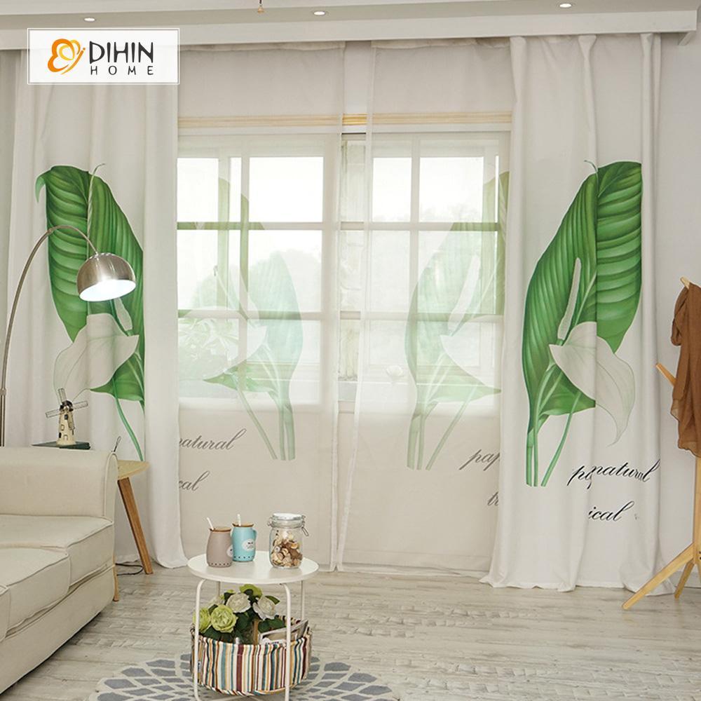 DIHIN HOME 3D Printed Big Green and White Leaves Blackout Curtains ,Window Curtains Grommet Curtain For Living Room ,39x102-inch,2 Panels Included Roman Shades Window Curtains Curtains Window Blinds Curtains Drapes linen drapery curtains and drapes windows drapes custom curtains blackout curtains curtains for living room window shades sheer curtains curtain fabric window treatments custom drapery