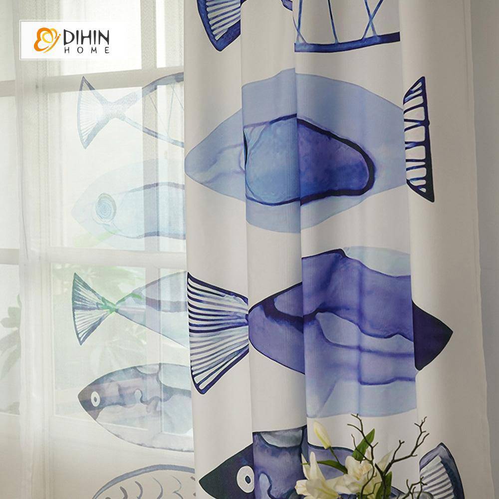 DIHIN HOME 3D Printed Blue Fish Blackout Curtains ,Window Curtains Grommet Curtain For Living Room ,39x102-inch,2 Panels Included Roman Shades Curtains Window Blinds custom curtains blackout curtains curtains for living room sheer curtains curtain fabric linen curtains kitchen curtains velvet curtains pinch pleat curtains bay window curtains outdoor curtains pleated curtains floral curtains dining room curtains kitchen valances drapes for bedroom patio curtains nursery curtains grommet curtains