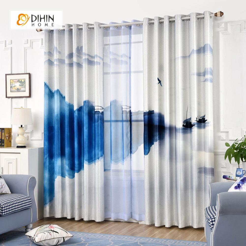 DIHIN HOME 3D Printed Blue Landscape Painting Blackout Curtains ,Window Curtains Grommet Curtain For Living Room ,39x102-inch,2 Panels Included Roman Shades Window Curtains Curtains Window Blinds Curtains Drapes linen drapery curtains and drapes windows drapes custom curtains blackout curtains curtains for living room window shades sheer curtains curtain fabric window treatments custom drapery