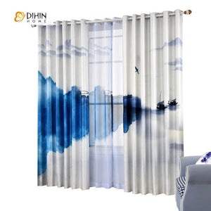 DIHIN HOME 3D Printed Blue Landscape Painting Blackout Curtains ,Window Curtains Grommet Curtain For Living Room ,39x102-inch,2 Panels Included Roman Shades Window Curtains Curtains Window Blinds Curtains Drapes linen drapery curtains and drapes windows drapes custom curtains blackout curtains curtains for living room window shades sheer curtains curtain fabric window treatments custom drapery