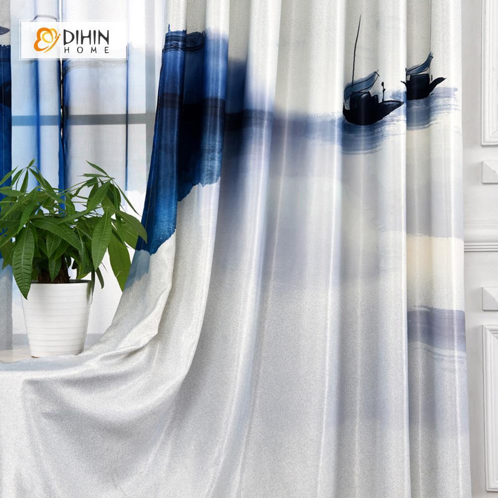 DIHIN HOME 3D Printed Blue Landscape Painting Blackout Curtains ,Window Curtains Grommet Curtain For Living Room ,39x102-inch,2 Panels Included Roman Shades Window Curtains Curtains Window Blinds Curtains Drapes linen drapery curtains and drapes windows drapes custom curtains blackout curtains curtains for living room window shades sheer curtains curtain fabric window treatments custom drapery
