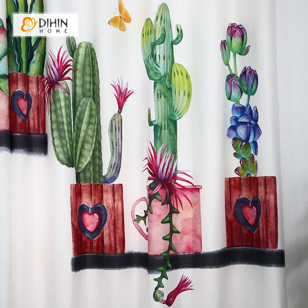 DIHIN HOME 3D Printed Green Cactus Blackout Curtains,Window Curtains Grommet Curtain For Living Room ,39x102-inch,2 Panels IncludedPastoral Curtain3D,