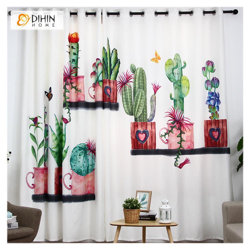 DIHIN HOME 3D Printed Cactus Flowers Blackout Curtains ,Window Curtains Grommet Curtain For Living Room ,39x102-inch,2 Panels Included Roman Shades Curtains Window Blinds custom curtains blackout curtains curtains for living room sheer curtains curtain fabric linen curtains kitchen curtains velvet curtains pinch pleat curtains bay window curtains outdoor curtains pleated curtains floral curtains dining room curtains kitchen valances drapes for bedroom patio curtains nursery curtains grommet curtains