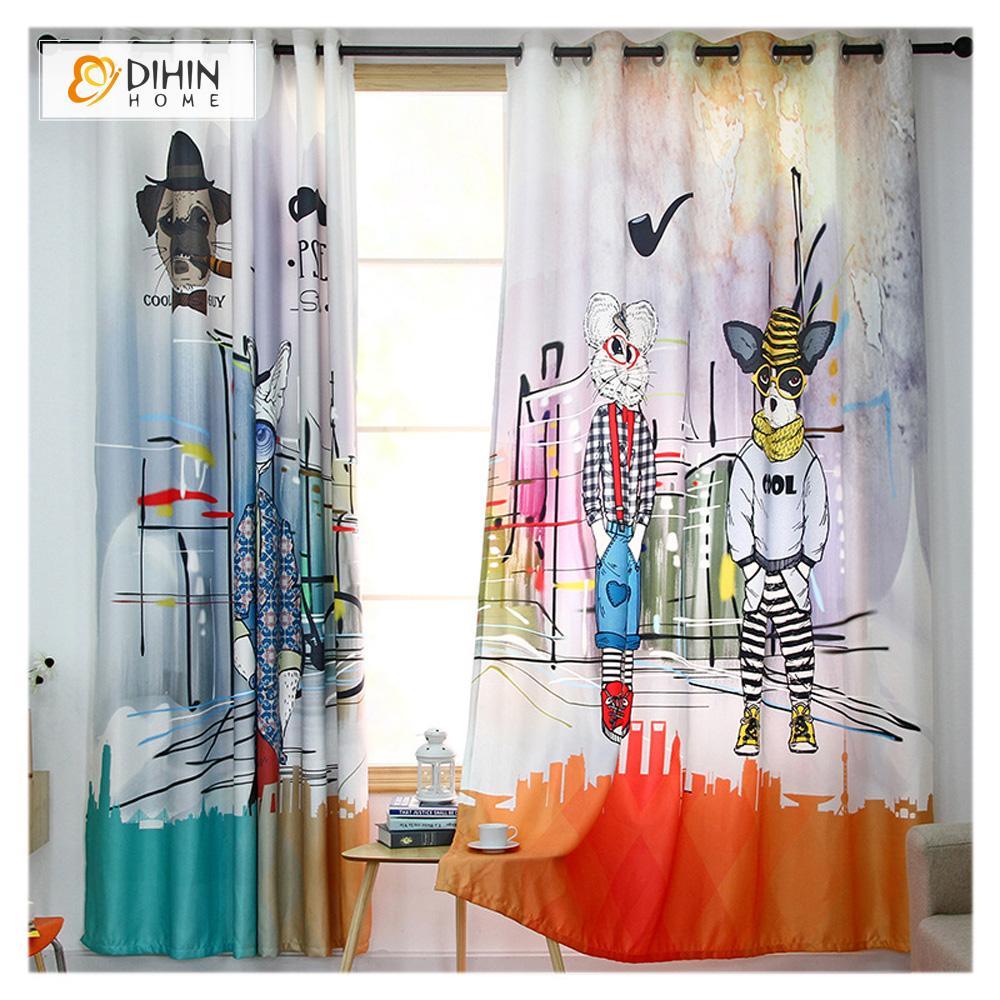 DIHIN HOME 3D Printed Cartoon Dog and Cat Blackout Curtains ,Window Curtains Grommet Curtain For Living Room ,39x102-inch,2 Panels Included Roman Shades Curtains Window Blinds custom curtains blackout curtains curtains for living room sheer curtains curtain fabric linen curtains kitchen curtains velvet curtains pinch pleat curtains bay window curtains outdoor curtains pleated curtains floral curtains dining room curtains kitchen valances drapes for bedroom patio curtains nursery curtains grommet curtains