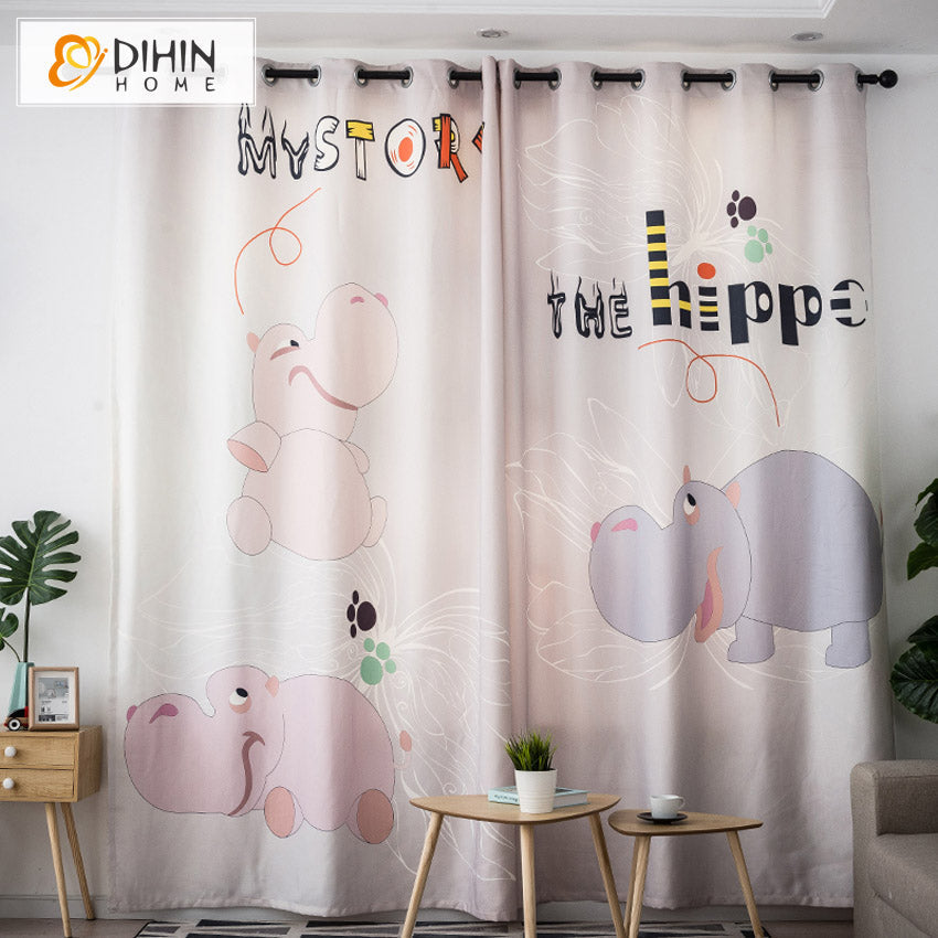 DIHIN HOME 3D Printed Cartoon Hippo Blackout Curtains,Window Curtains Grommet Curtain For Living Room ,39x102-inch,2 Panels Included Roman Shades Curtains Window Blinds custom curtains blackout curtains curtains for living room sheer curtains curtain fabric linen curtains kitchen curtains velvet curtains pinch pleat curtains bay window curtains outdoor curtains pleated curtains floral curtains dining room curtains kitchen valances drapes for bedroom patio curtains nursery curtains grommet curtains
