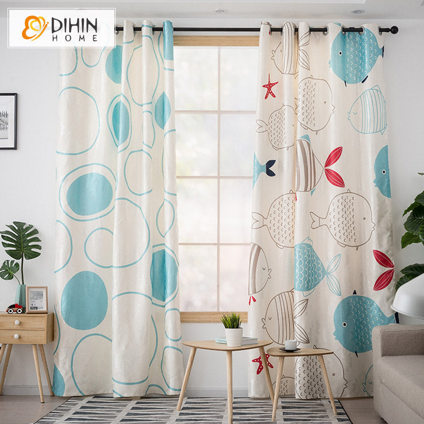 DIHIN HOME 3D Printed Cartoon Little Fish Blackout Curtains,Window Curtains Grommet Curtain For Living Room ,39x102-inch,2 Panels Included Roman Shades Curtains Window Blinds custom curtains blackout curtains curtains for living room sheer curtains curtain fabric linen curtains kitchen curtains velvet curtains pinch pleat curtains bay window curtains outdoor curtains pleated curtains floral curtains dining room curtains kitchen valances drapes for bedroom patio curtains nursery curtains grommet curtains