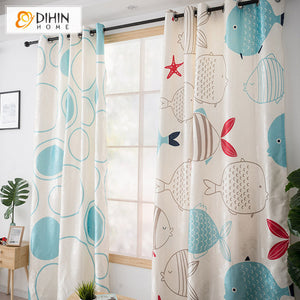 DIHIN HOME 3D Printed Cartoon Little Fish Blackout Curtains,Window Curtains Grommet Curtain For Living Room ,39x102-inch,2 Panels Included Roman Shades Window Curtains Curtains Window Blinds Curtains Drapes linen drapery curtains and drapes windows drapes custom curtains blackout curtains curtains for living room window shades sheer curtains curtain fabric window treatments custom drapery