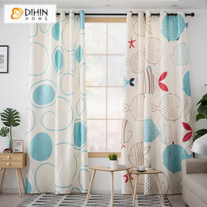 DIHIN HOME 3D Printed Cartoon Little Fish Blackout Curtains,Window Curtains Grommet Curtain For Living Room ,39x102-inch,2 Panels Included Roman Shades Window Curtains Curtains Window Blinds Curtains Drapes linen drapery curtains and drapes windows drapes custom curtains blackout curtains curtains for living room window shades sheer curtains curtain fabric window treatments custom drapery