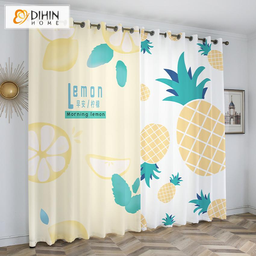 DIHIN HOME 3D Printed Cartoon Pineapple and Lemon Blackout Curtains,Window Curtains Grommet Curtain For Living Room ,39x102-inch,2 Panels Included Roman Shades Curtains Window Blinds custom curtains blackout curtains curtains for living room sheer curtains curtain fabric linen curtains kitchen curtains velvet curtains pinch pleat curtains bay window curtains outdoor curtains pleated curtains floral curtains dining room curtains kitchen valances drapes for bedroom patio curtains nursery curtains grommet curt