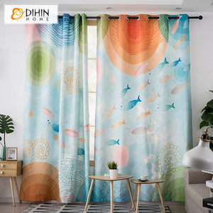 DIHIN HOME 3D Printed Cartoon Sea Colorful Fish Blackout Curtains,Window Curtains Grommet Curtain For Living Room ,39x102-inch,2 Panels Included Roman Shades Curtains Window Blinds custom curtains blackout curtains curtains for living room sheer curtains curtain fabric linen curtains kitchen curtains velvet curtains pinch pleat curtains bay window curtains outdoor curtains pleated curtains floral curtains dining room curtains kitchen valances drapes for bedroom patio curtains nursery curtains grommet curtai