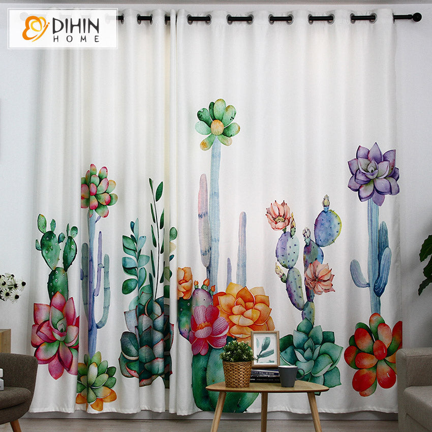 DIHIN HOME 3D Printed Colorful Succulent Plants Blackout Curtains,Window Curtains Grommet Curtain For Living Room ,39x102-inch,2 Panels Included Roman Shades Curtains Window Blinds custom curtains blackout curtains curtains for living room sheer curtains curtain fabric linen curtains kitchen curtains velvet curtains pinch pleat curtains bay window curtains outdoor curtains pleated curtains floral curtains dining room curtains kitchen valances drapes for bedroom patio curtains nursery curtains grommet curtai
