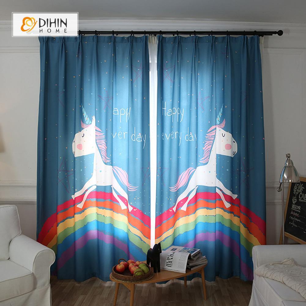 DIHIN HOME 3D Printed Dark Rainbow and Unicorn Blackout Curtains ,Window Curtains Grommet Curtain For Living Room ,39x102-inch,2 Panels Included Roman Shades Window Curtains Curtains Window Blinds Curtains Drapes linen drapery curtains and drapes windows drapes custom curtains blackout curtains curtains for living room window shades sheer curtains curtain fabric window treatments custom drapery