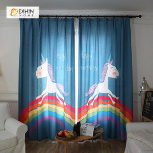 DIHIN HOME 3D Printed Dark Rainbow and Unicorn Blackout Curtains ,Window Curtains Grommet Curtain For Living Room ,39x102-inch,2 Panels Included Roman Shades Window Curtains Curtains Window Blinds Curtains Drapes linen drapery curtains and drapes windows drapes custom curtains blackout curtains curtains for living room window shades sheer curtains curtain fabric window treatments custom drapery