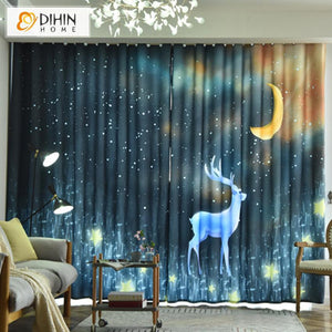 DIHIN HOME 3D Printed Deer and Moon Blackout Curtains,Window Curtains Grommet Curtain For Living Room ,39x102-inch,2 Panels Include Roman Shades Curtains Window Blinds custom curtains blackout curtains curtains for living room sheer curtains curtain fabric linen curtains kitchen curtains velvet curtains pinch pleat curtains bay window curtains outdoor curtains pleated curtains floral curtains dining room curtains kitchen valances drapes for bedroom patio curtains nursery curtains grommet curtains