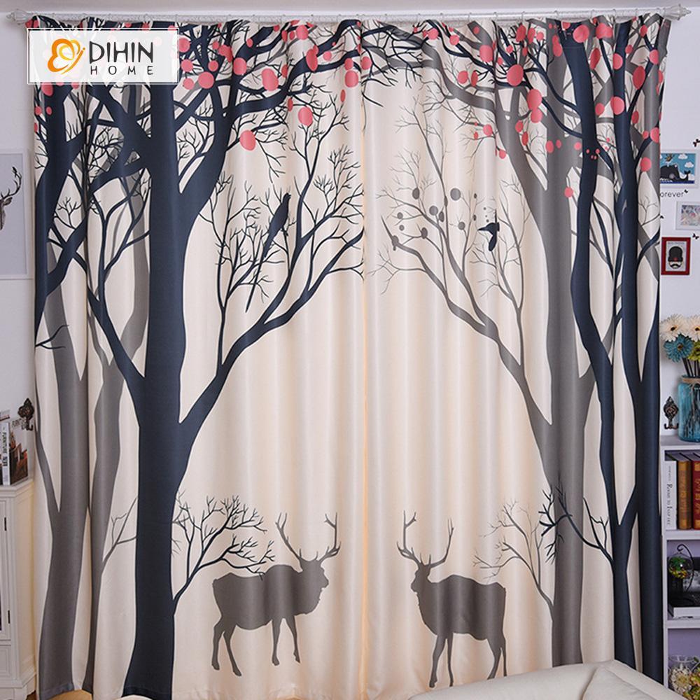 DIHIN HOME 3D Printed Deer and Tree Blackout Curtains ,Window Curtains Grommet Curtain For Living Room ,39x102-inch,2 Panels Included Roman Shades Curtains Window Blinds custom curtains blackout curtains curtains for living room sheer curtains curtain fabric linen curtains kitchen curtains velvet curtains pinch pleat curtains bay window curtains outdoor curtains pleated curtains floral curtains dining room curtains kitchen valances drapes for bedroom patio curtains nursery curtains grommet curtains