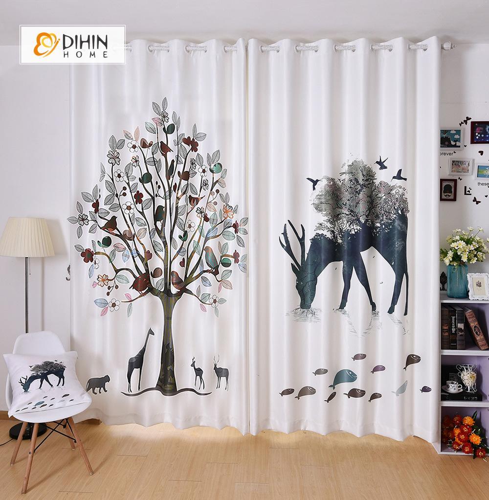 DIHIN HOME 3D Printed Deer Fish Tree Blackout Curtains ,Window Curtains Grommet Curtain For Living Room ,39x102-inch,2 Panels Included Roman Shades Curtains Window Blinds custom curtains blackout curtains curtains for living room sheer curtains curtain fabric linen curtains kitchen curtains velvet curtains pinch pleat curtains bay window curtains outdoor curtains pleated curtains floral curtains dining room curtains kitchen valances drapes for bedroom patio curtains nursery curtains grommet curtains