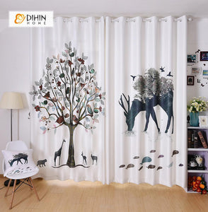 DIHIN HOME 3D Printed Deer Fish Tree Blackout Curtains ,Window Curtains Grommet Curtain For Living Room ,39x102-inch,2 Panels Included Roman Shades Curtains Window Blinds custom curtains blackout curtains curtains for living room sheer curtains curtain fabric linen curtains kitchen curtains velvet curtains pinch pleat curtains bay window curtains outdoor curtains pleated curtains floral curtains dining room curtains kitchen valances drapes for bedroom patio curtains nursery curtains grommet curtains