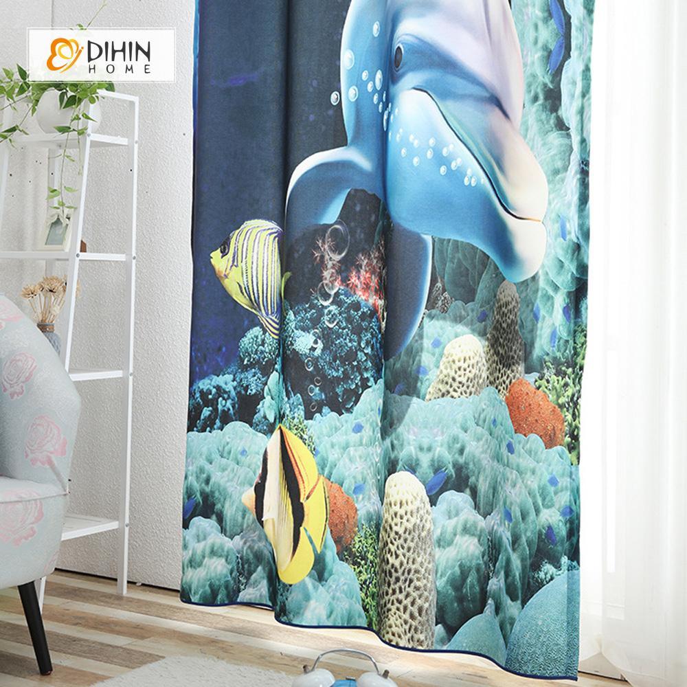 DIHIN HOME 3D Printed Dolphin Blackout Curtains ,Window Curtains Grommet Curtain For Living Room ,39x102-inch,2 Panels Included Roman Shades Curtains Window Blinds custom curtains blackout curtains curtains for living room sheer curtains curtain fabric linen curtains kitchen curtains velvet curtains pinch pleat curtains bay window curtains outdoor curtains pleated curtains floral curtains dining room curtains kitchen valances drapes for bedroom patio curtains nursery curtains grommet curtains