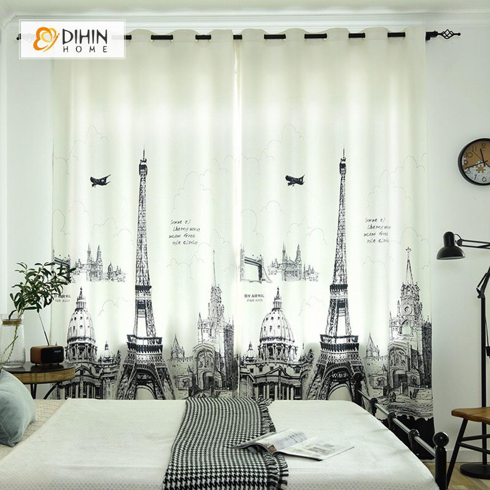 DIHIN HOME 3D Printed Eiffel Tower Blackout Curtains ,Window Curtains Grommet Curtain For Living Room ,39x102-inch,2 Panels Included Roman Shades Curtains Window Blinds custom curtains blackout curtains curtains for living room sheer curtains curtain fabric linen curtains kitchen curtains velvet curtains pinch pleat curtains bay window curtains outdoor curtains pleated curtains floral curtains dining room curtains kitchen valances drapes for bedroom patio curtains nursery curtains grommet curtains