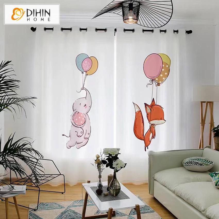 DIHIN HOME 3D Printed Elephant and Fox Blackout Curtains,Window Curtains Grommet Curtain For Living Room ,39x102-inch,2 Panels Included Roman Shades Curtains Window Blinds custom curtains blackout curtains curtains for living room sheer curtains curtain fabric linen curtains kitchen curtains velvet curtains pinch pleat curtains bay window curtains outdoor curtains pleated curtains floral curtains dining room curtains kitchen valances drapes for bedroom patio curtains nursery curtains grommet curtains
