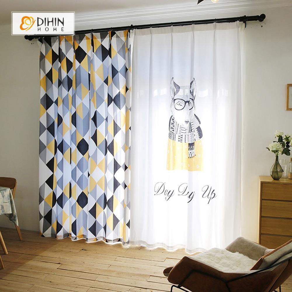 DIHIN HOME 3D Printed Geometry and Dog Blackout Curtains ,Window Curtains Grommet Curtain For Living Room ,39x102-inch,2 Panels Included Roman Shades Curtains Window Blinds custom curtains blackout curtains curtains for living room sheer curtains curtain fabric linen curtains kitchen curtains velvet curtains pinch pleat curtains bay window curtains outdoor curtains pleated curtains floral curtains dining room curtains kitchen valances drapes for bedroom patio curtains nursery curtains grommet curtains